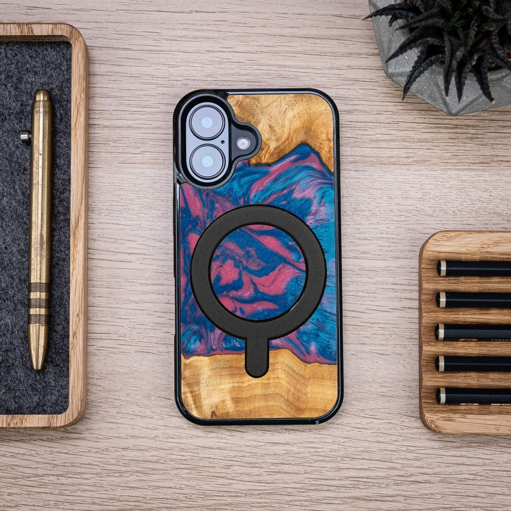 Holzhülle für iPhone 16, Bewood Unique Neons Vegas für MagSafe