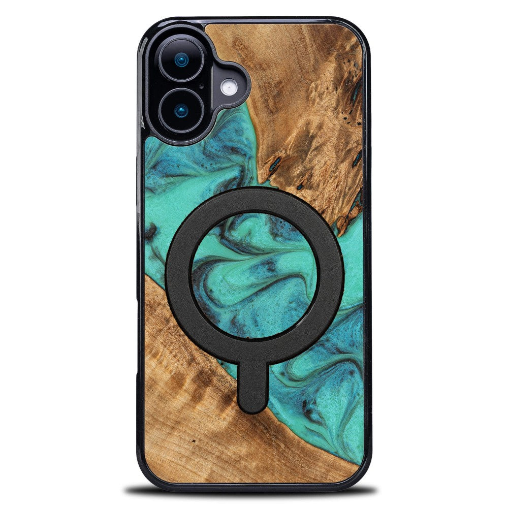 Holzhülle für iPhone 16 Plus, Bewood Unique Turquoise für MagSafe