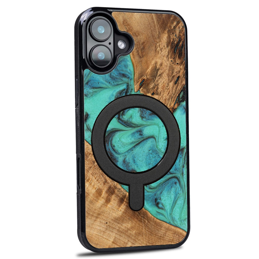 Holzhülle für iPhone 16 Plus, Bewood Unique Turquoise für MagSafe