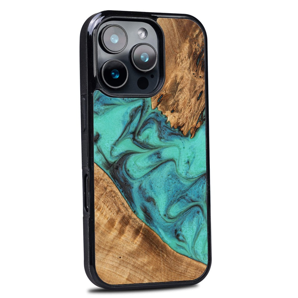 Holzhülle für iPhone 16 Pro, Bewood Unique Turquoise