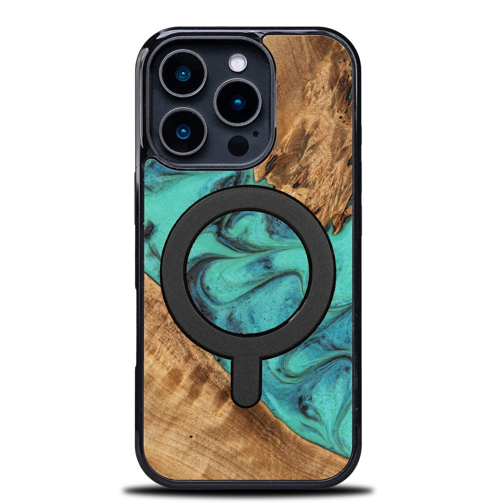 Holzhülle für iPhone 16 Pro, Bewood Unique Turquoise für MagSafe