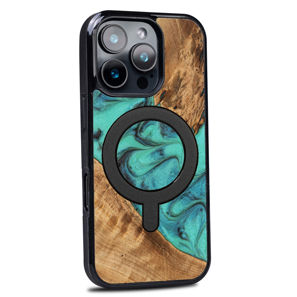 Holzhülle für iPhone 16 Pro, Bewood Unique Turquoise für MagSafe
