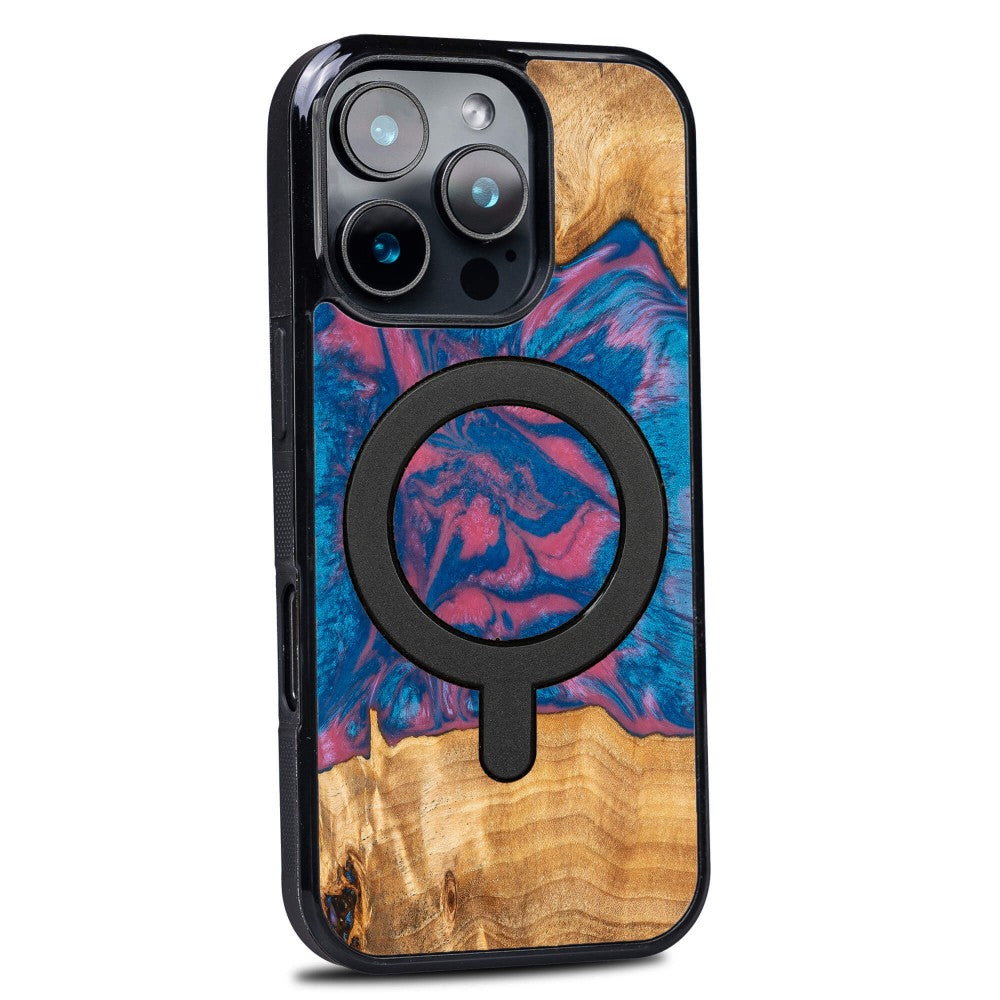Holzhülle für iPhone 16 Pro, Bewood Unique Neons Vegas für MagSafe