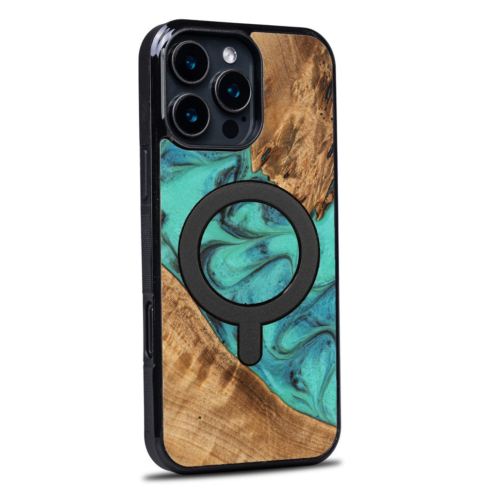 Holzhülle für iPhone 16 Pro Max, Bewood Unique Turquoise für MagSafe