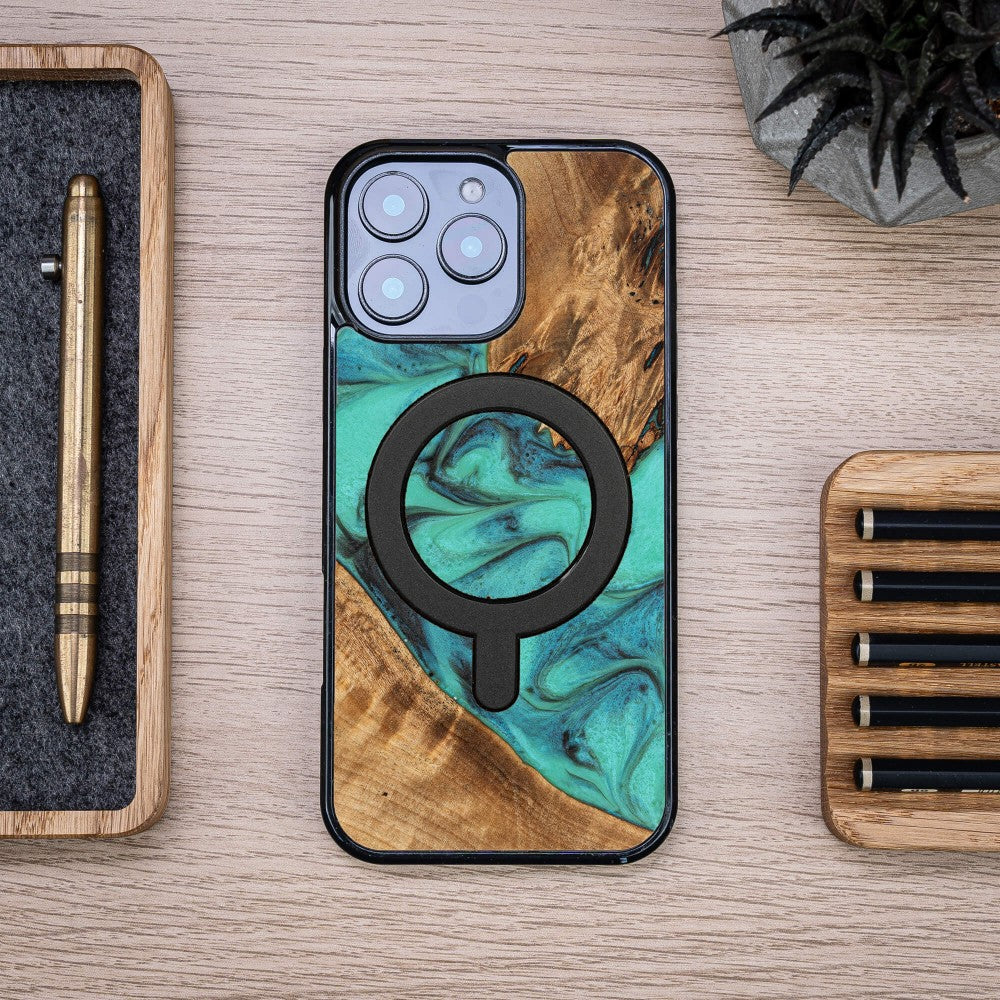 Holzhülle für iPhone 16 Pro Max, Bewood Unique Turquoise für MagSafe