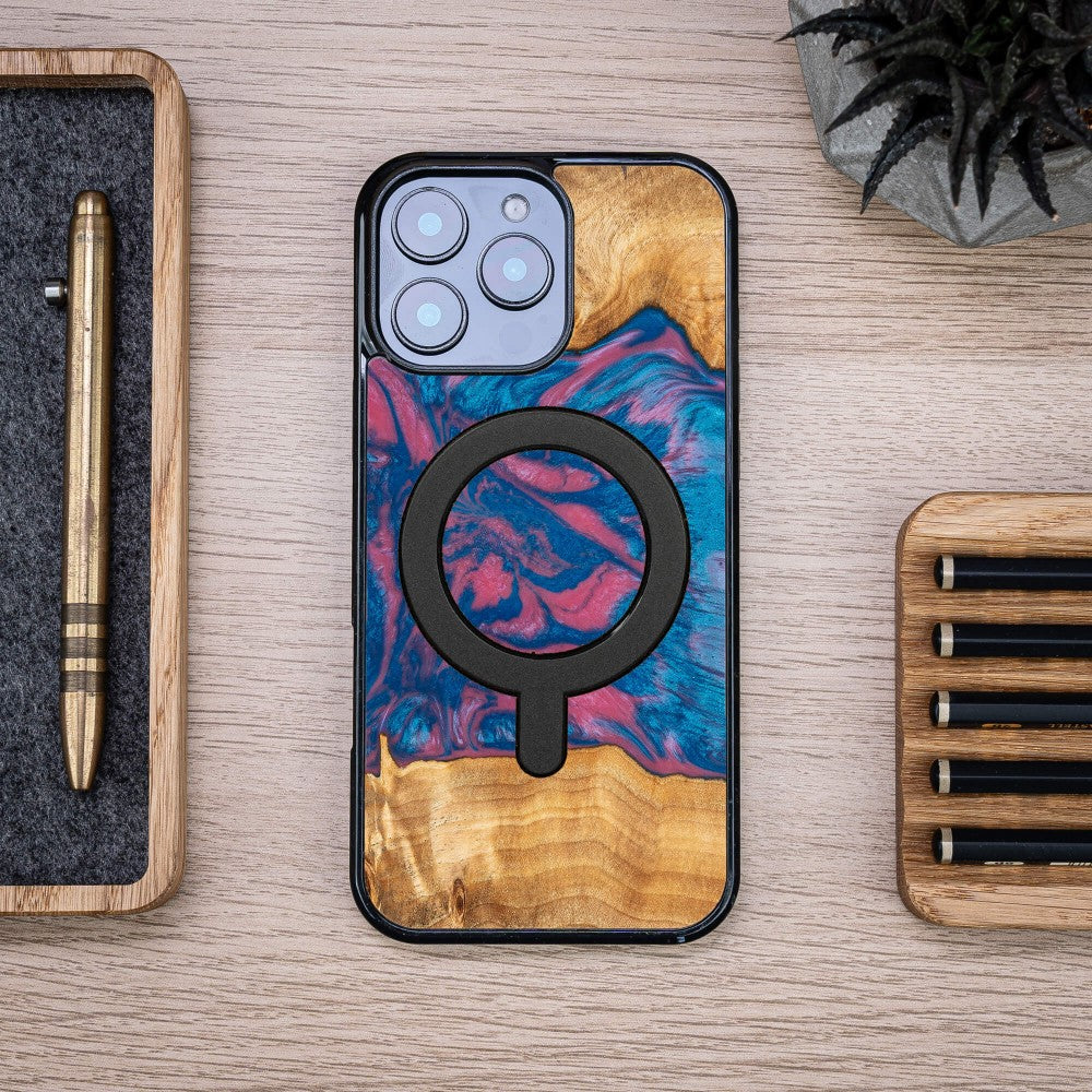 Holzhülle für iPhone 16 Pro Max, Bewood Unique Neons Vegas für MagSafe