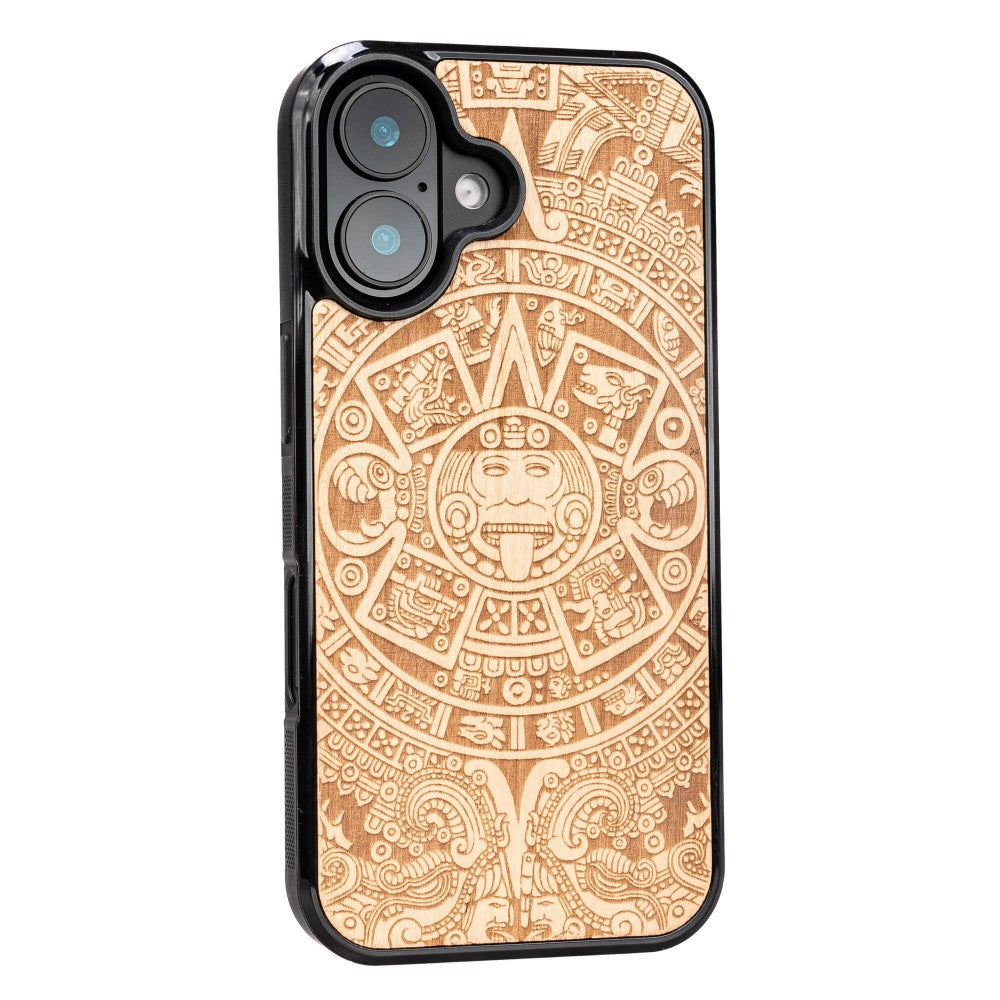 Holzhülle für iPhone 16, Bewood Aniegre Aztekischer Kalender