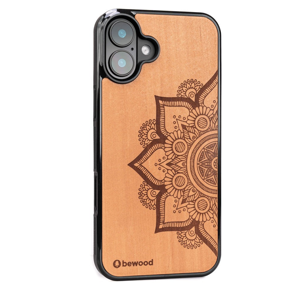 Holzhülle für iPhone 16 Plus, Bewood Apfelbaum Mandala