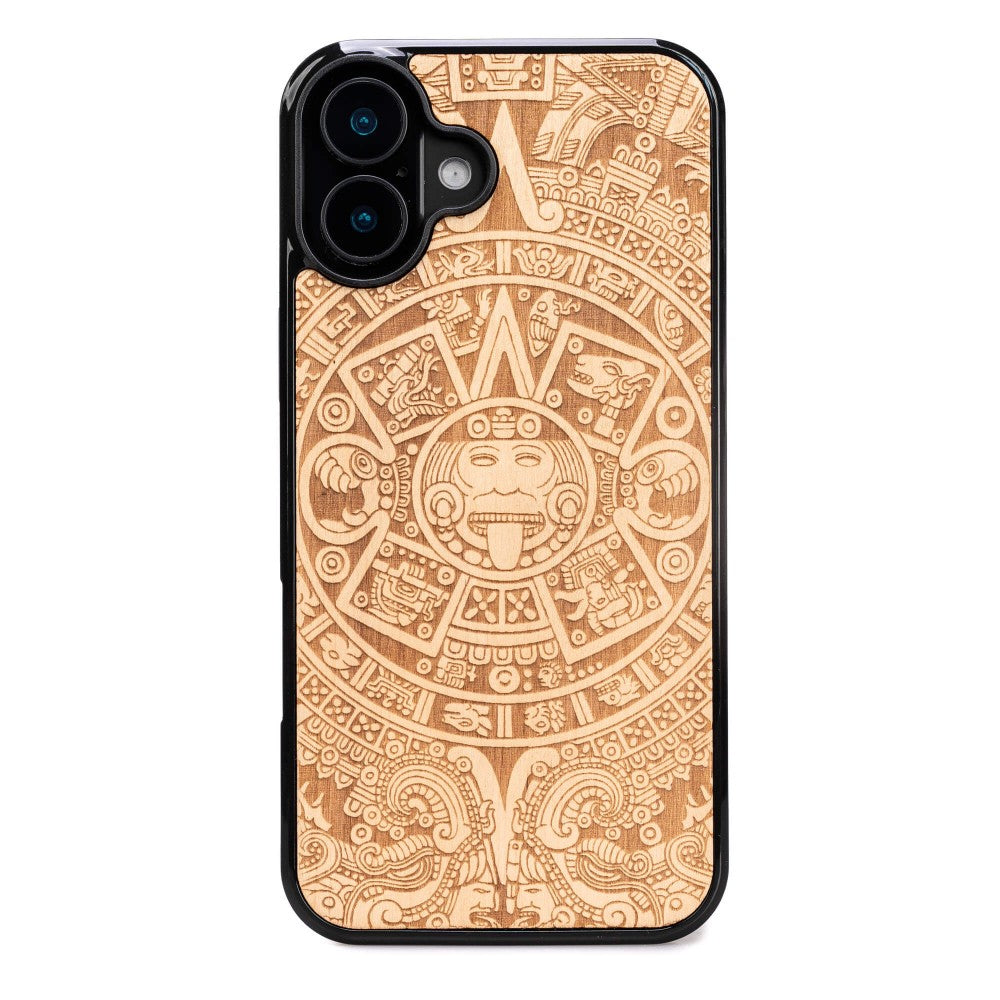 Holzhülle für iPhone 16 Plus, Bewood Aniegre Aztekischer Kalender