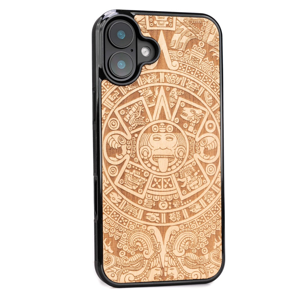Holzhülle für iPhone 16 Plus, Bewood Aniegre Aztekischer Kalender