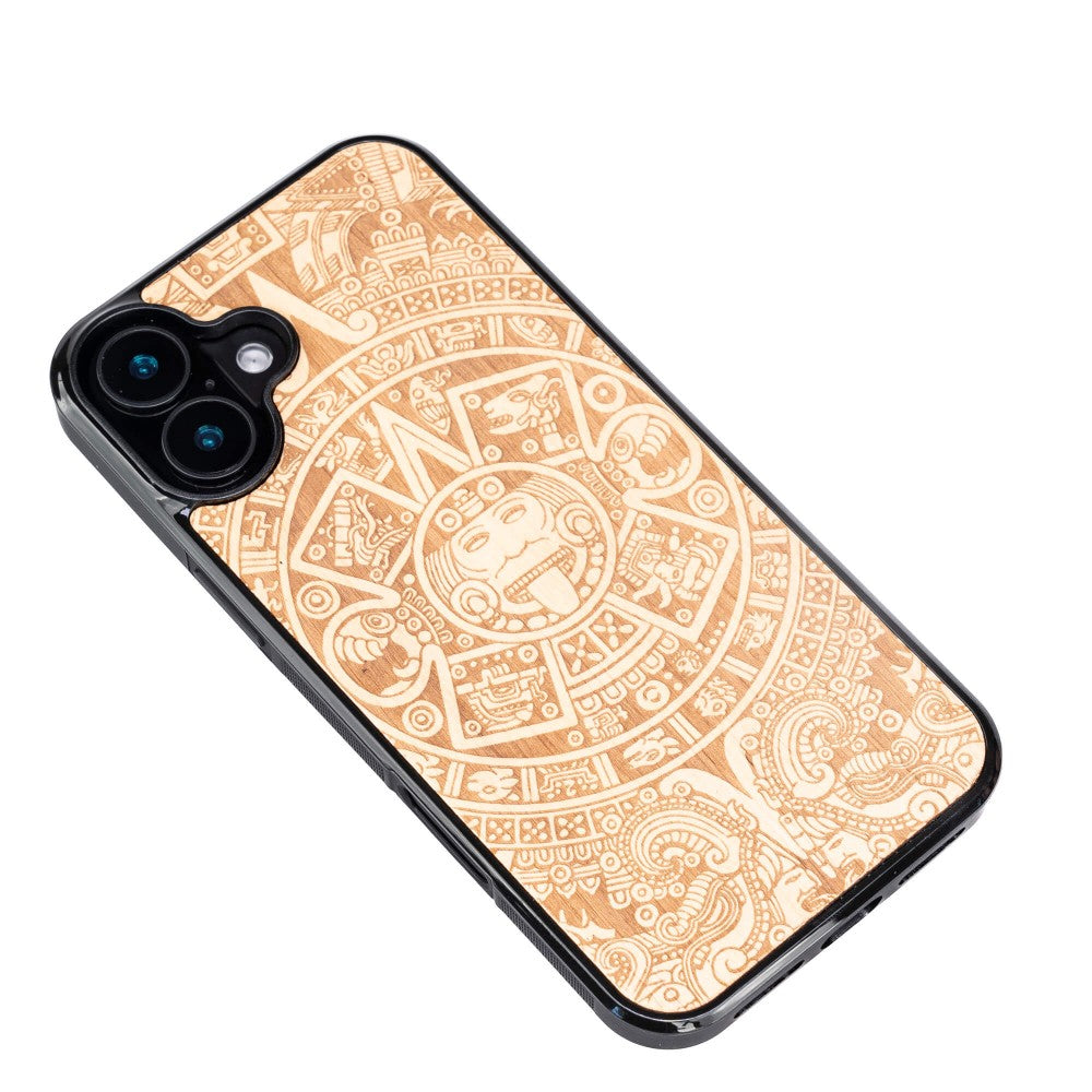 Holzhülle für iPhone 16 Plus, Bewood Aniegre Aztekischer Kalender