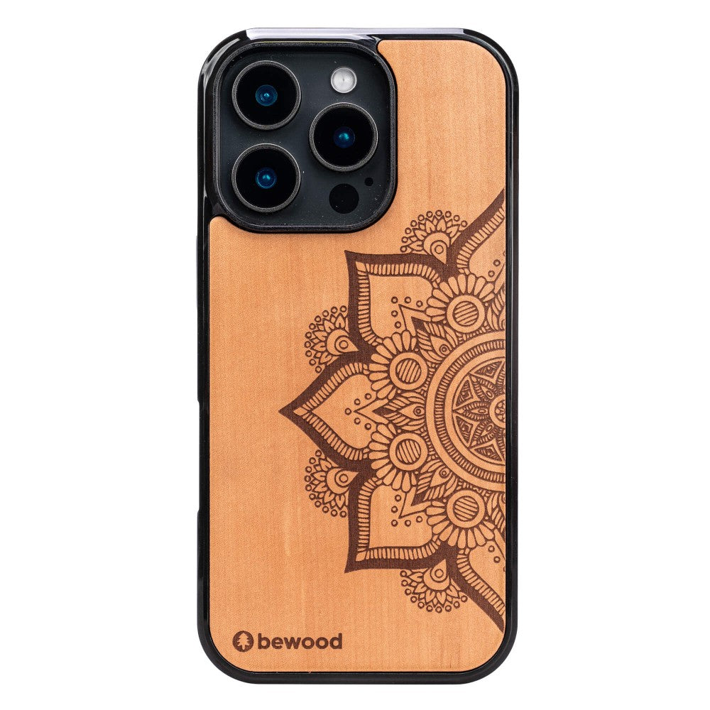 Holzhülle für iPhone 16 Pro, Bewood Apfelbaum Mandala