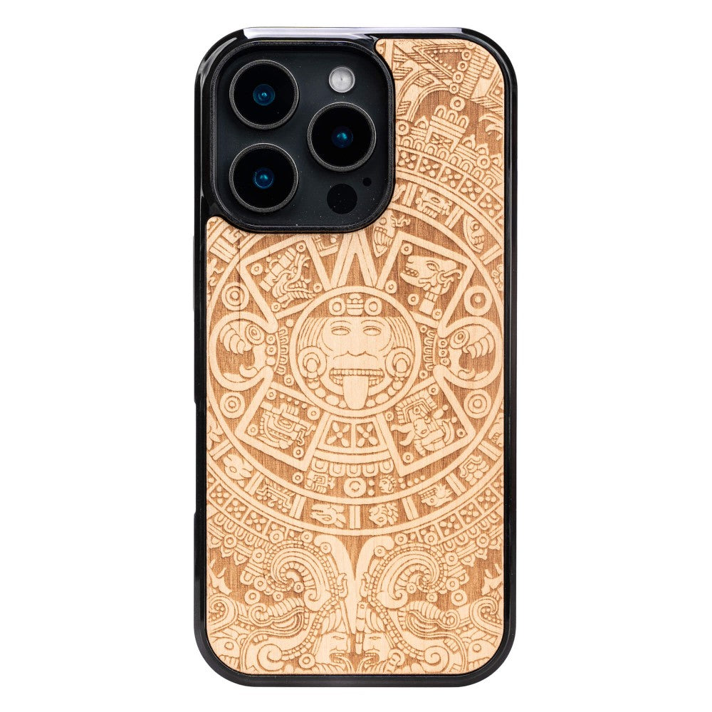 Holzhülle für iPhone 16 Pro, Bewood Aniegre Aztekischer Kalender