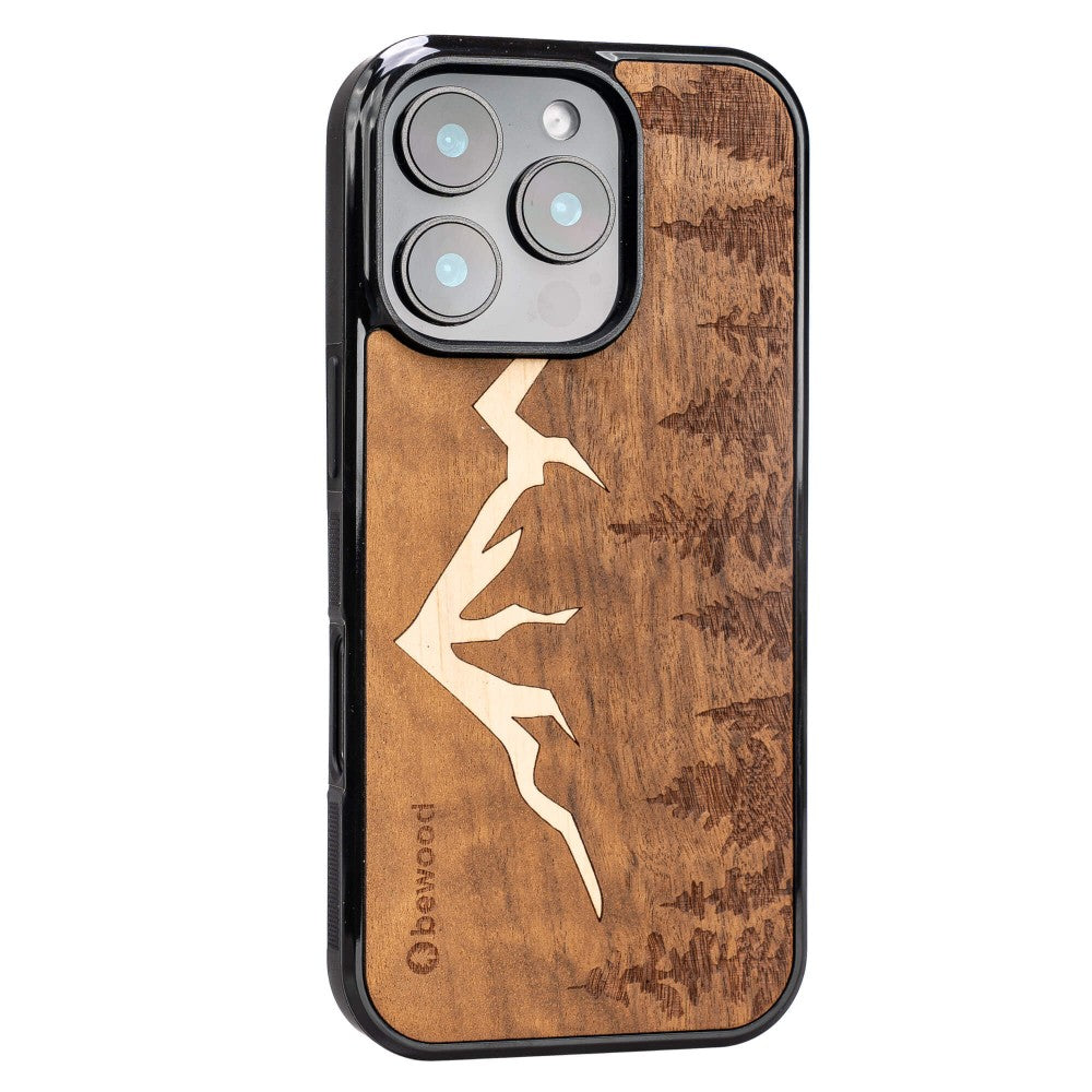 Holzhülle für iPhone 16 Pro, Bewood Imbuia-Gebirge