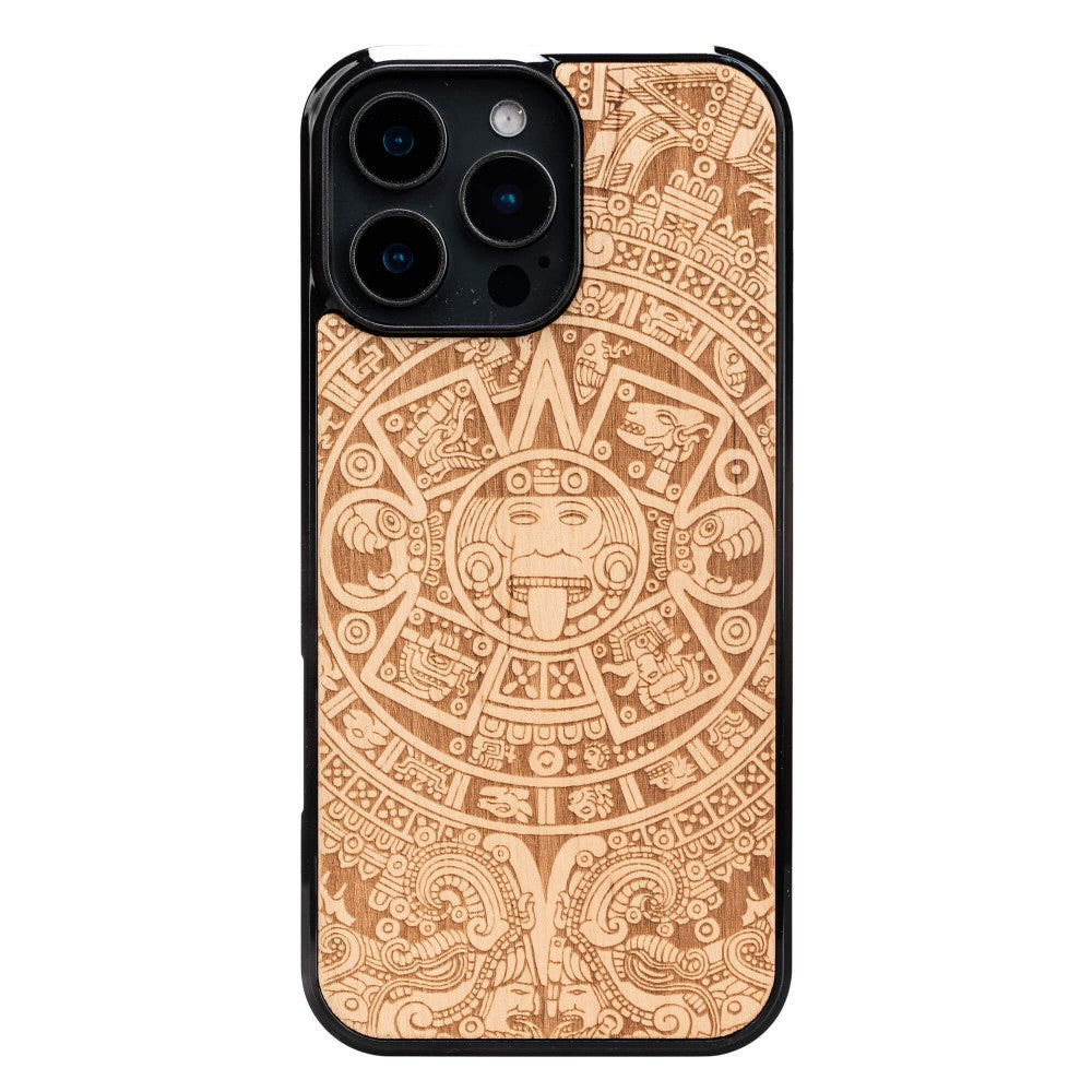 Holzhülle für iPhone 16 Pro Max, Bewood Aniegre Aztekischer Kalender