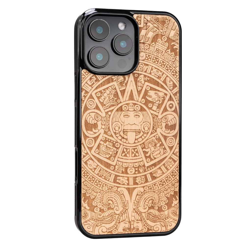Holzhülle für iPhone 16 Pro Max, Bewood Aniegre Aztekischer Kalender