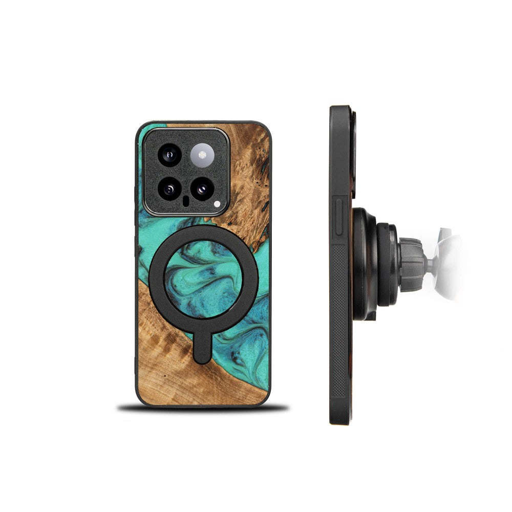 Holzhülle für Xiaomi 14T Pro, Bewood Unique Turquoise für MagSafe