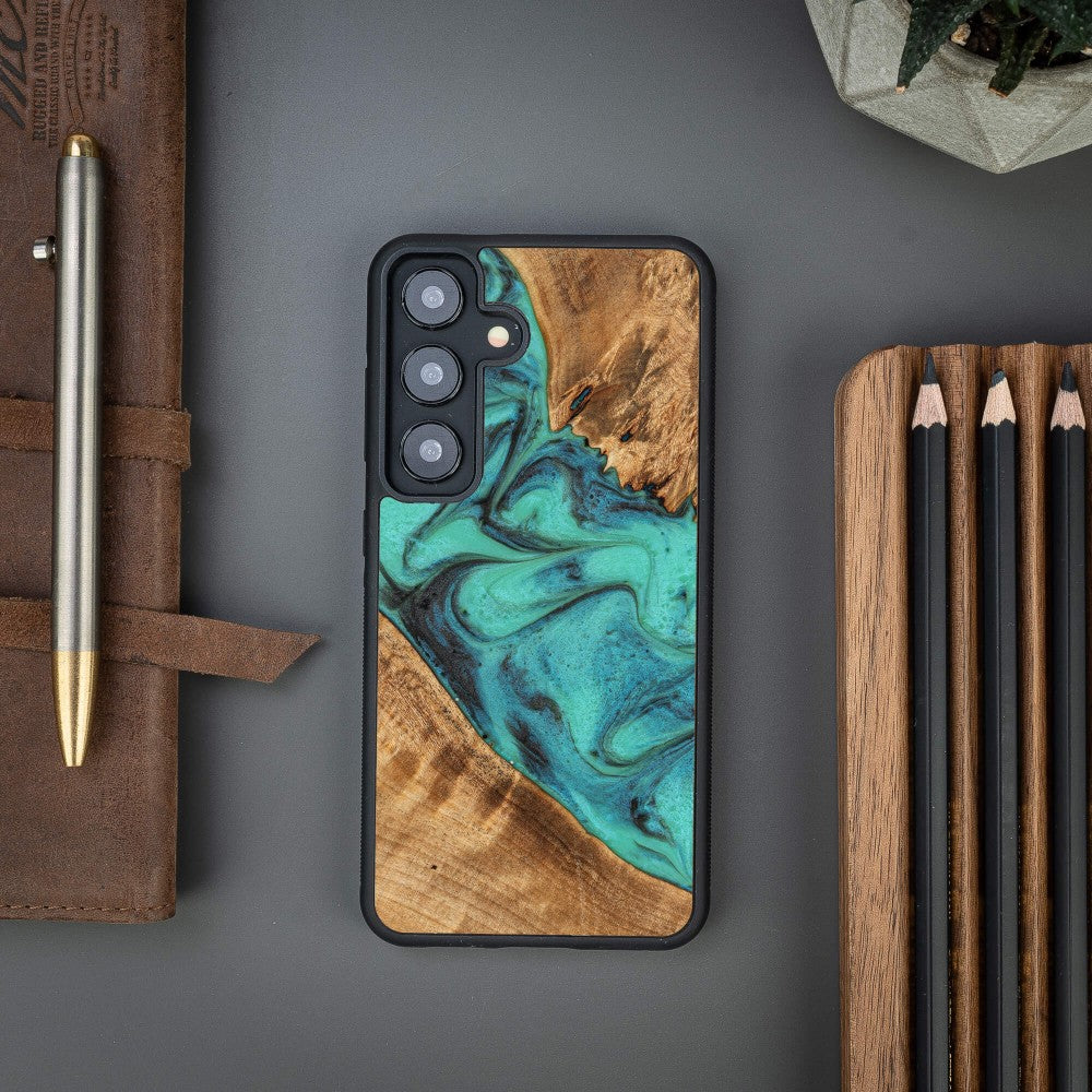 Holzhülle für Galaxy S25, Bewood Unique Turquoise