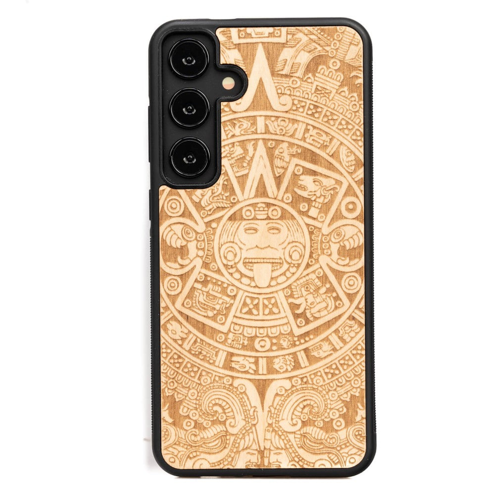 Holzhülle für Galaxy S25 Plus, Bewood Aniegre Aztekischer Kalender