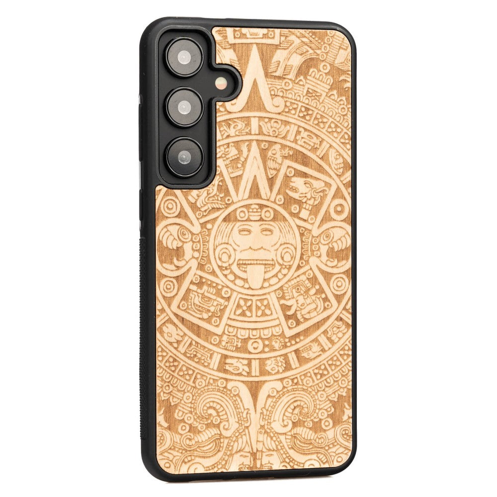 Holzhülle für Galaxy S25 Plus, Bewood Aniegre Aztekischer Kalender