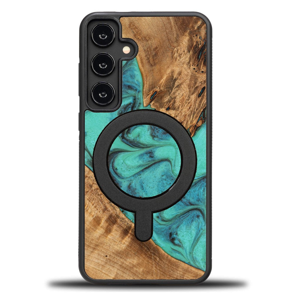 Holzhülle für Galaxy S25 Plus, Bewood Unique Turquoise für MagSafe
