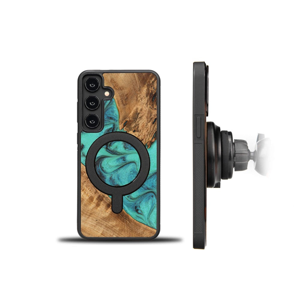 Holzhülle für Galaxy S25 Plus, Bewood Unique Turquoise für MagSafe