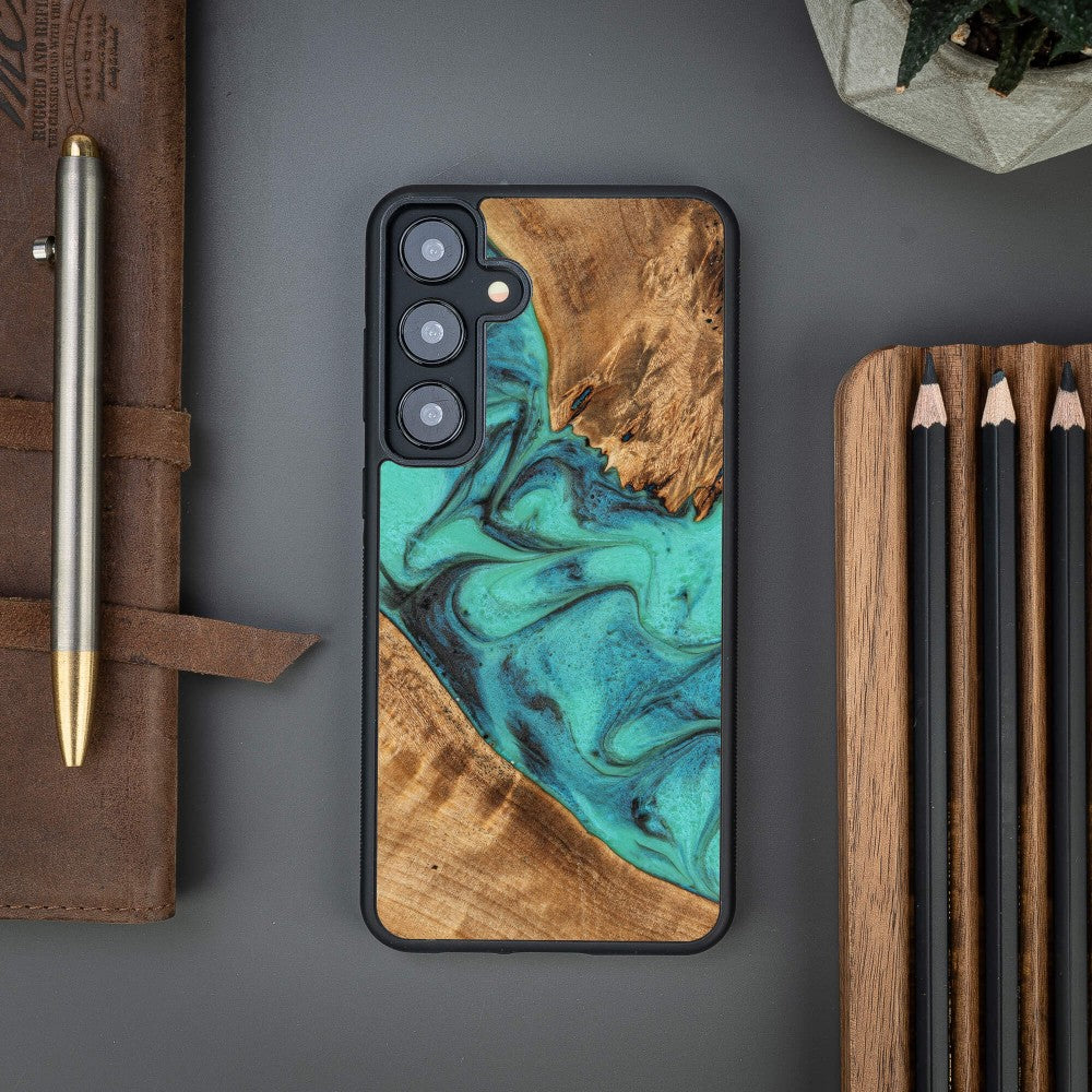 Holzhülle für Galaxy S25 Plus, Bewood Unique Turquoise
