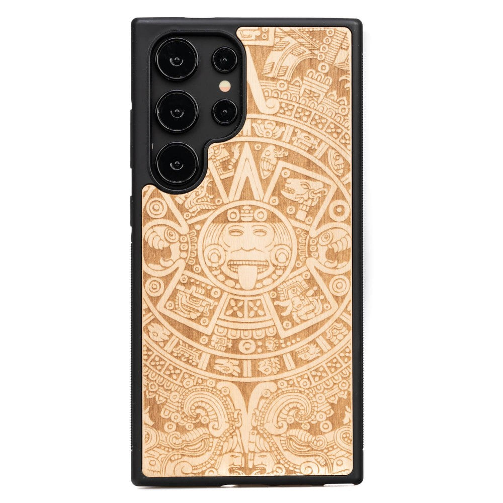 Holzhülle für Galaxy S25 Ultra, Bewood Aniegre Aztekischer Kalender