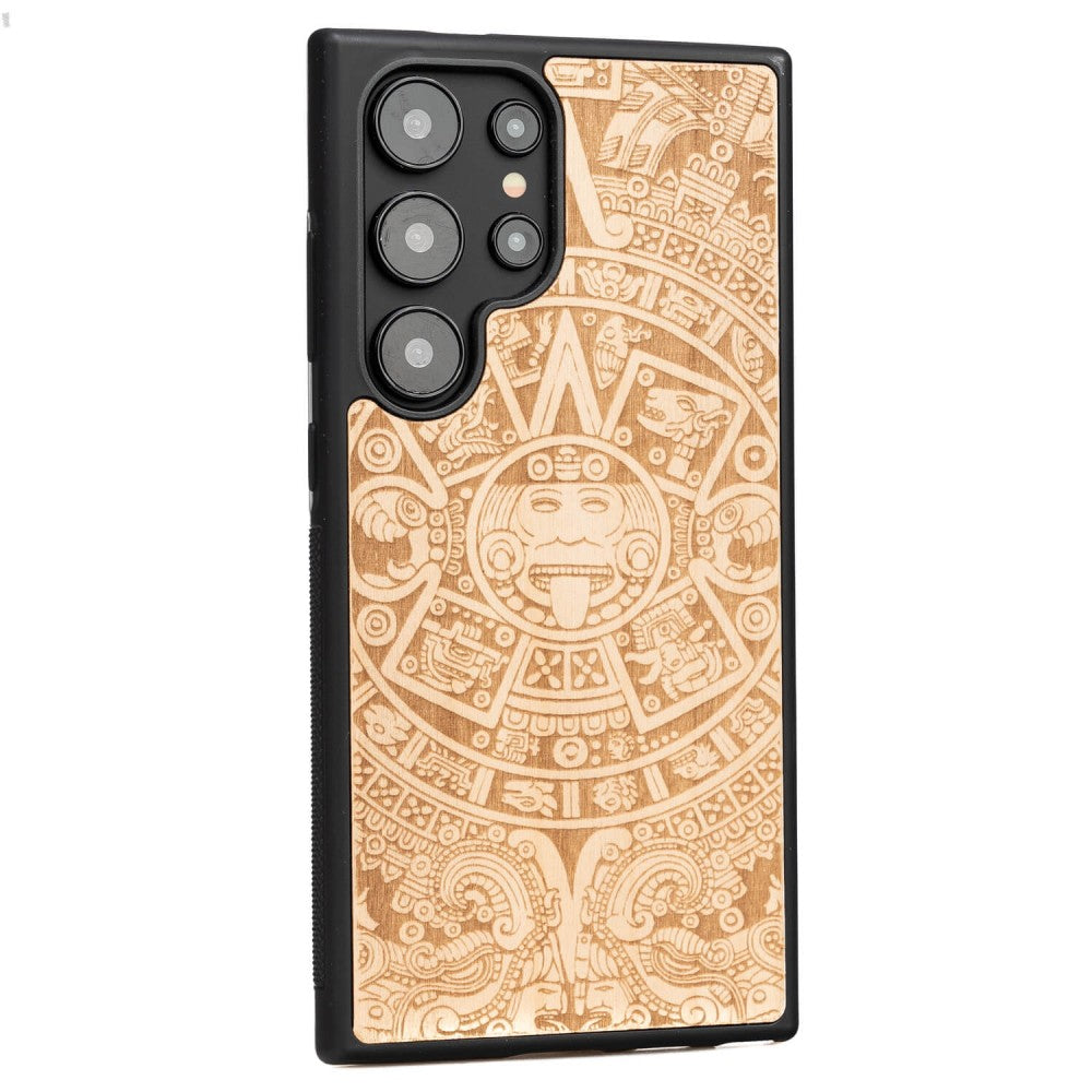 Holzhülle für Galaxy S25 Ultra, Bewood Aniegre Aztekischer Kalender
