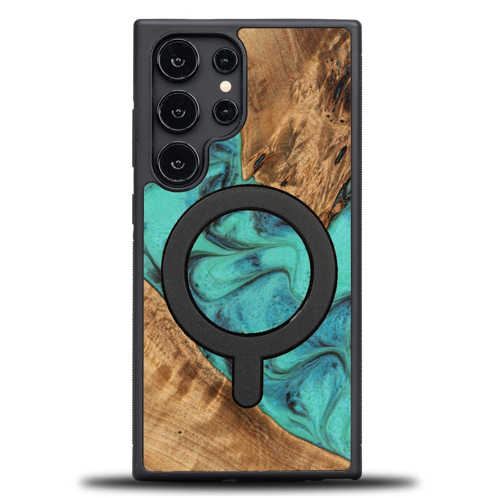 Holzhülle für Galaxy S25 Ultra, Bewood Unique Turquoise für MagSafe
