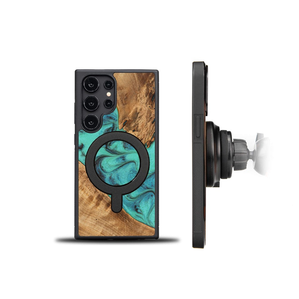 Holzhülle für Galaxy S25 Ultra, Bewood Unique Turquoise für MagSafe
