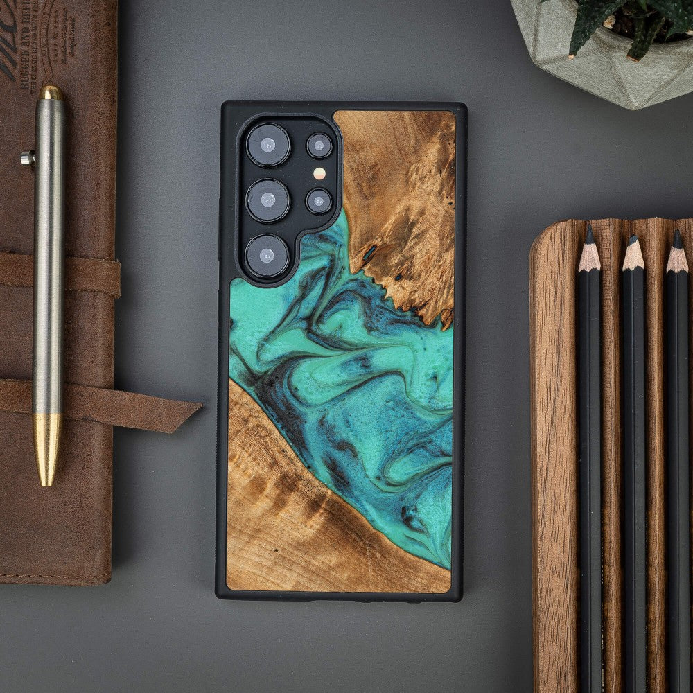 Holzhülle für Galaxy S25 Ultra, Bewood Unique Turquoise