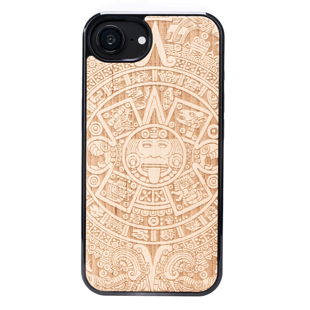 Holzhülle für iPhone 17e / 16e, Bewood Aniegre Aztekischer Kalender