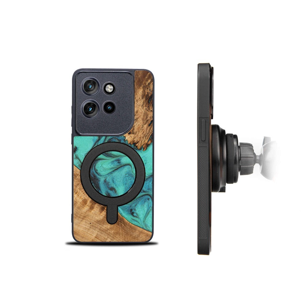 Holzhülle für Motorola Edge 50 Neo, Bewood Unique Turquoise für MagSafe