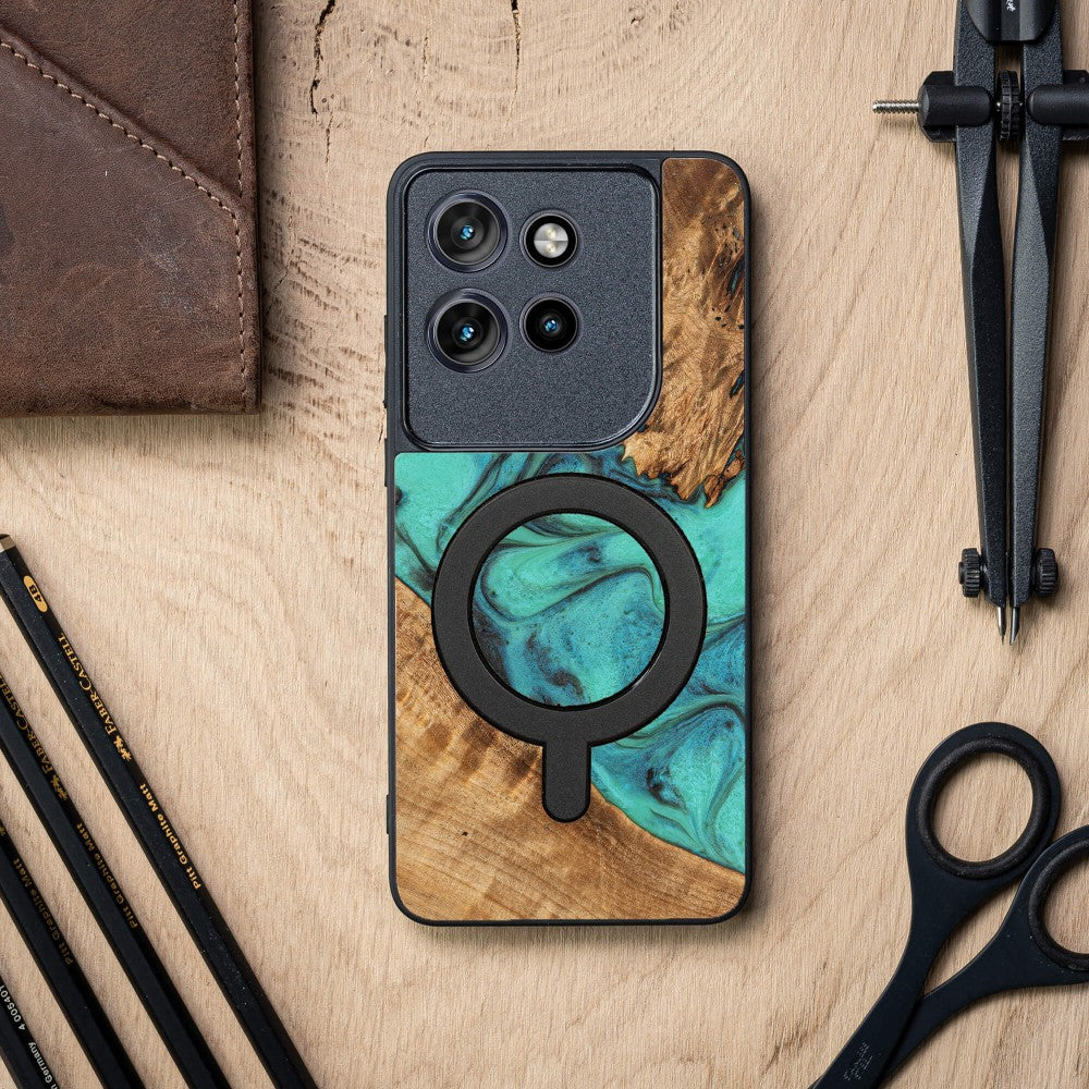 Holzhülle für Motorola Edge 50 Neo, Bewood Unique Turquoise für MagSafe
