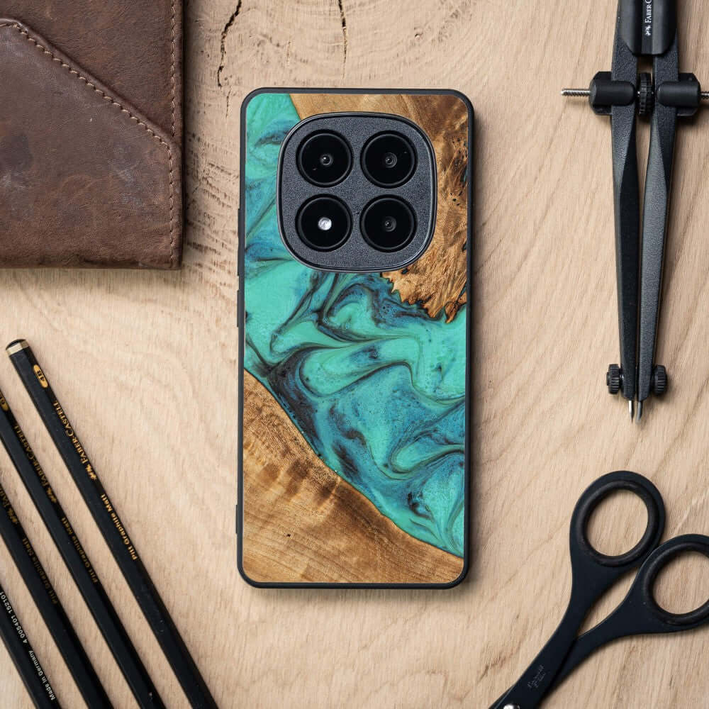 Holzhülle für Xiaomi Redmi Note 14 Pro Plus 5G, Bewood Unique Turquoise