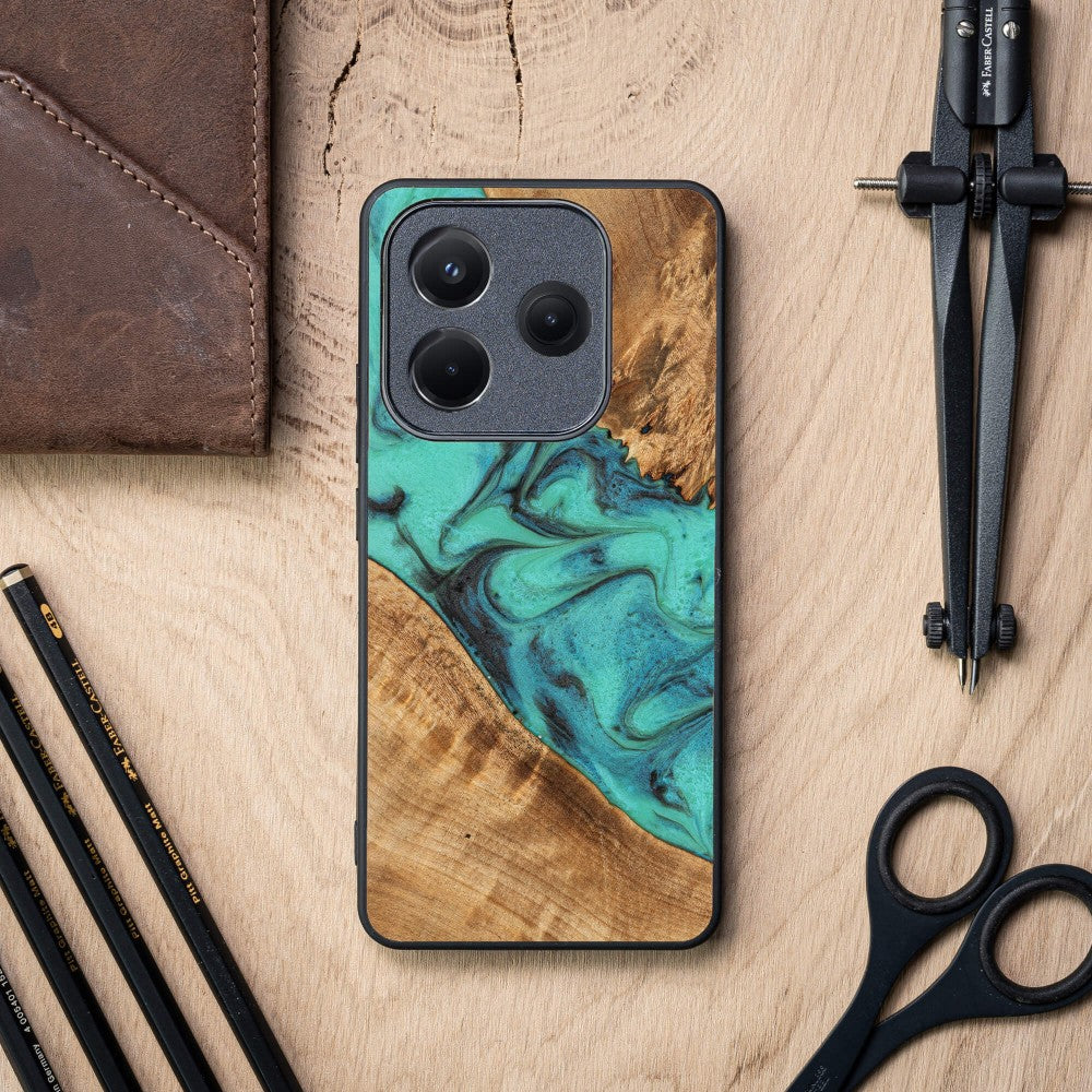 Holzhülle für Xiaomi Redmi Note 14 5G, Bewood Unique Turquoise