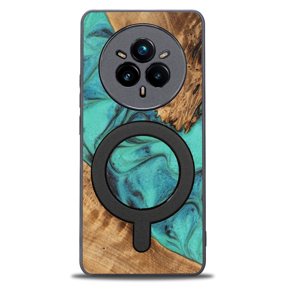 Holzhülle für Realme 14 Pro 5G, Bewood Unique Turquoise für MagSafe
