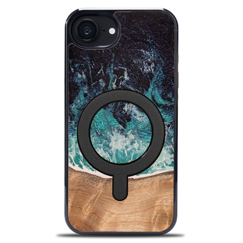 Holzhülle für iPhone 17e / 16e, Bewood Unique Dream Island für MagSafe, Blau-Braun