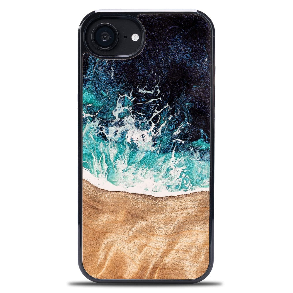 Holzhülle für iPhone 17e / 16e, Bewood Unique Dream Island, Blau-Braun