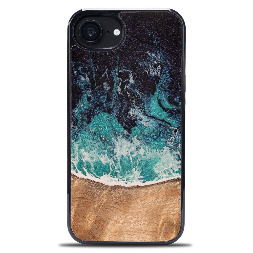 Holzhülle für iPhone 17e / 16e, Bewood Unique Dream Island, Blau-Braun