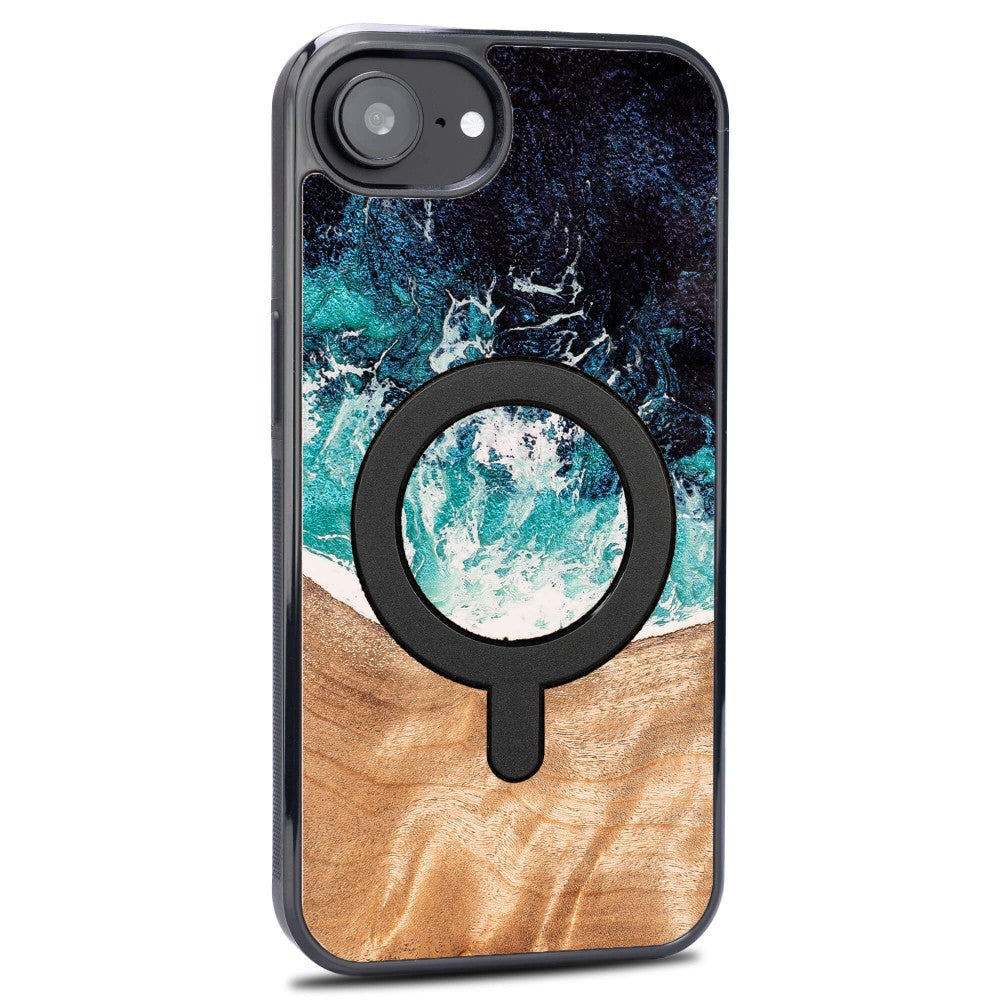 Holzhülle für iPhone 16, Bewood Unique Dream Island für MagSafe, Blau-Braun