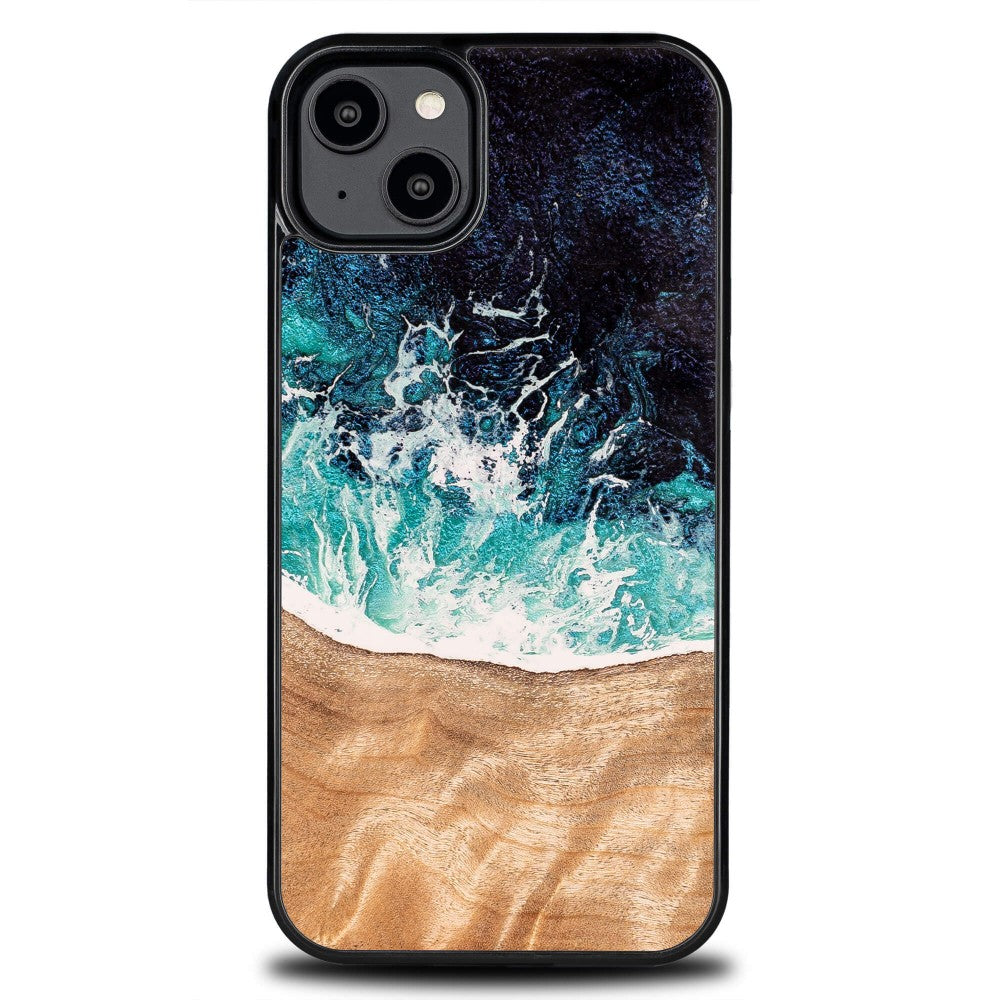 Holzhülle für iPhone 15 Plus, Bewood Unique Dream Island, Blau-Braun