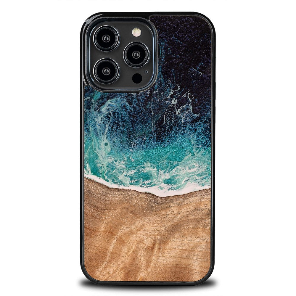 Holzhülle für iPhone 15 Pro, Bewood Unique Dream Island, Blau-Braun