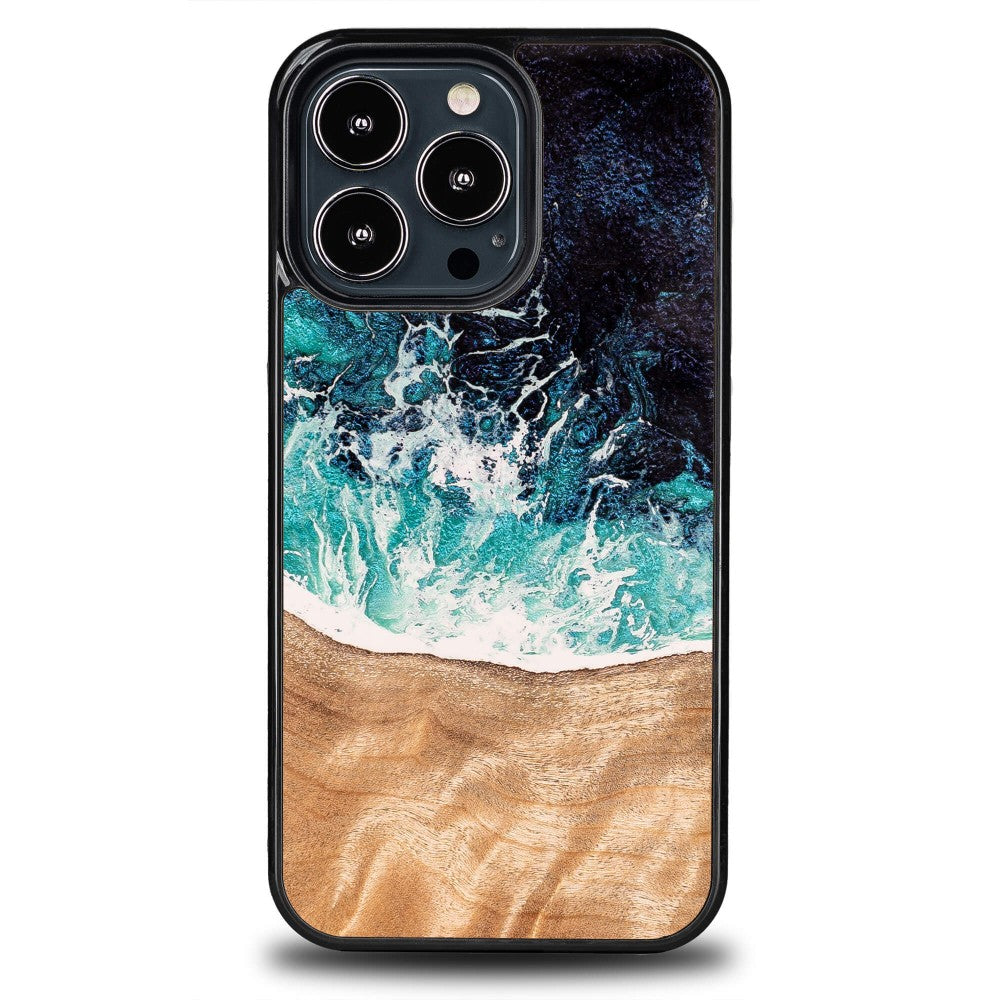 Holzhülle für iPhone 13 Pro, Bewood Unique Dream Island, Blau-Braun