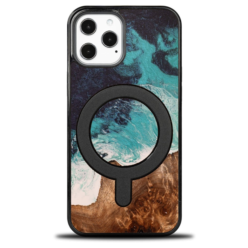Holzhülle für iPhone 12 Pro Max, Bewood Unique Dream Island für MagSafe, Blau-Braun