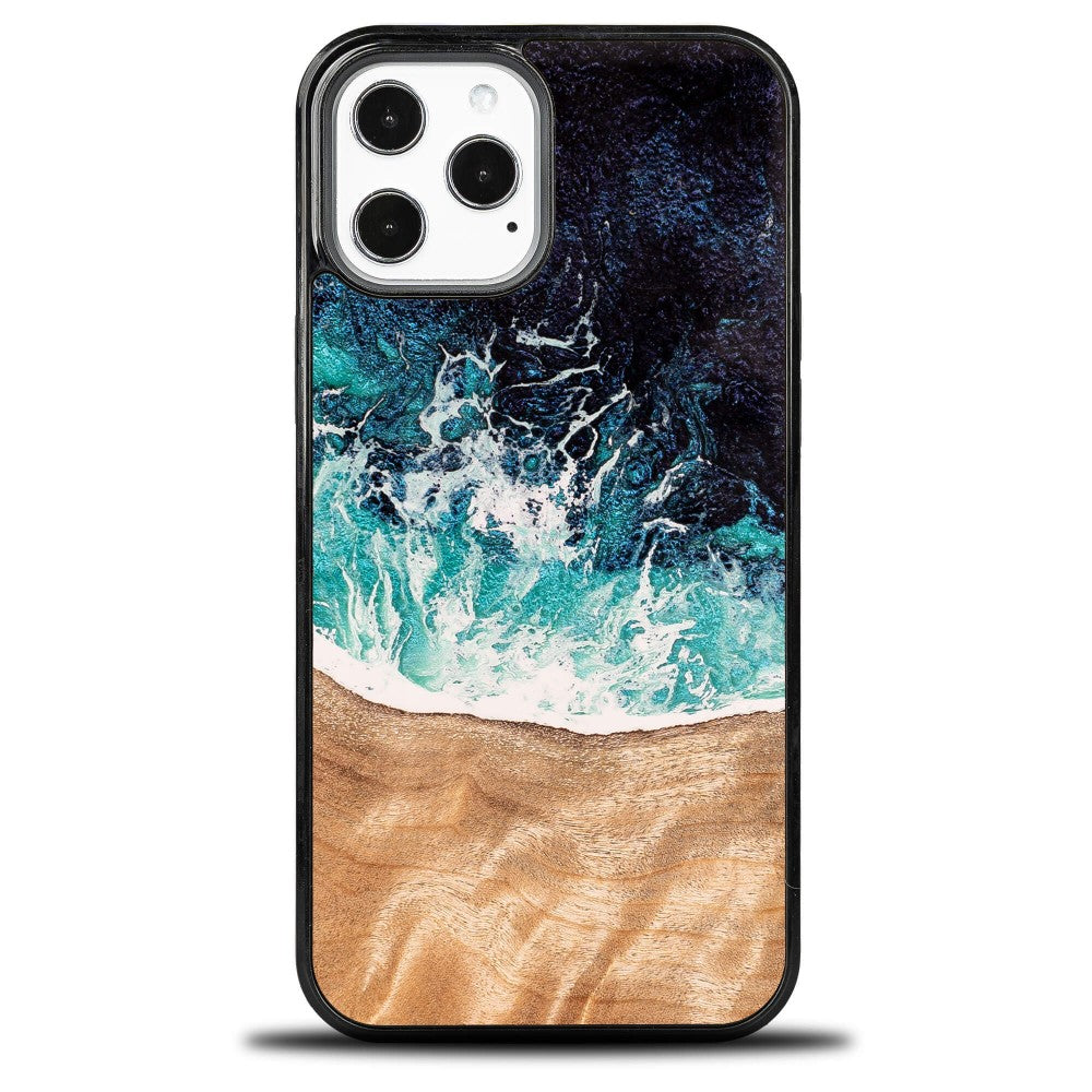 Holzhülle für iPhone 12 Pro Max, Bewood Unique Dream Island, Blau-Braun