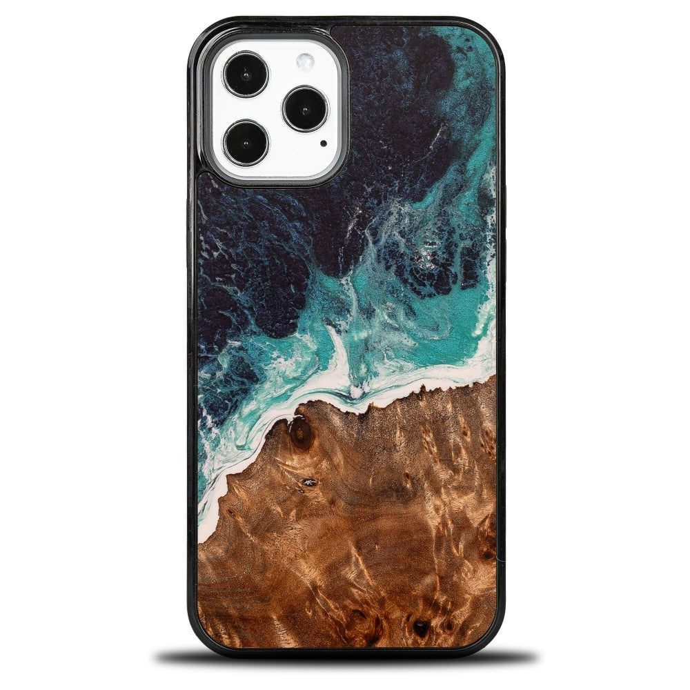 Holzhülle für iPhone 12 Pro Max, Bewood Unique Dream Island, Blau-Braun