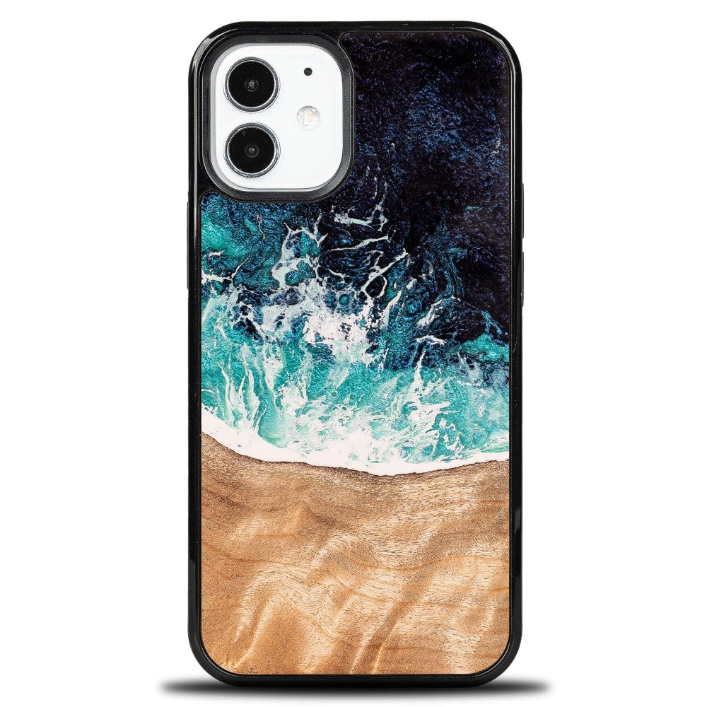 Holzhülle für iPhone 12 Mini, Bewood Unique Dream Island, Blau-Braun