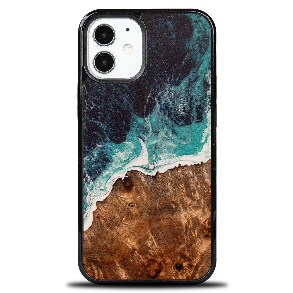 Holzhülle für iPhone 12 Mini, Bewood Unique Dream Island, Blau-Braun